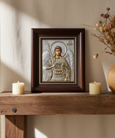 Ikone Erzengel Michael Silber-/Goldauflage